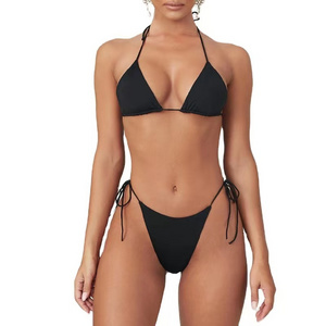 2023 Swimsuit Simple and Sexy Bikini Sets Nylon Thong Tie up Two Piece Bikinis Women Swimwear OEM Service Adults Bandeau Support