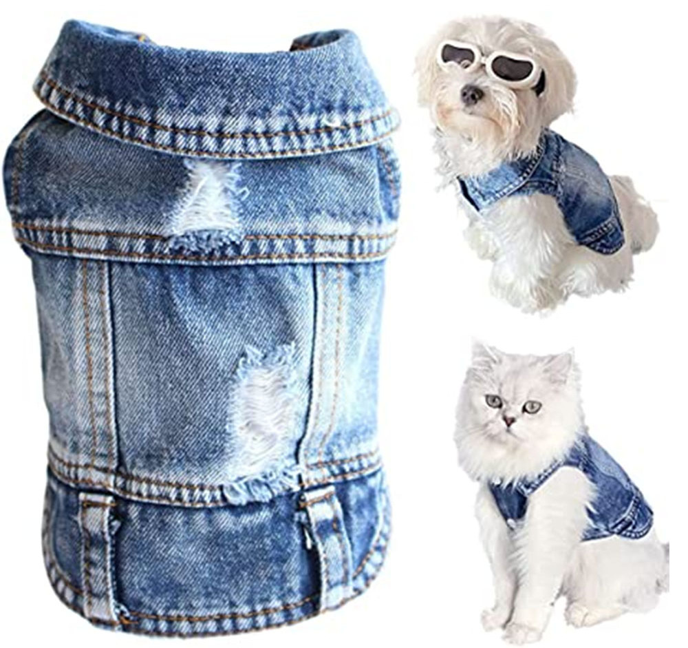 MiaPeta Ripped Dog Pet Jeans Denim Vest Jacket Clothes for Small Dogs