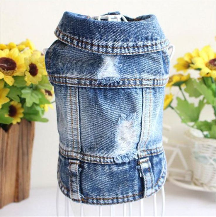 MiaPeta Ripped Dog Pet Jeans Denim Vest Jacket Clothes for Small Dogs