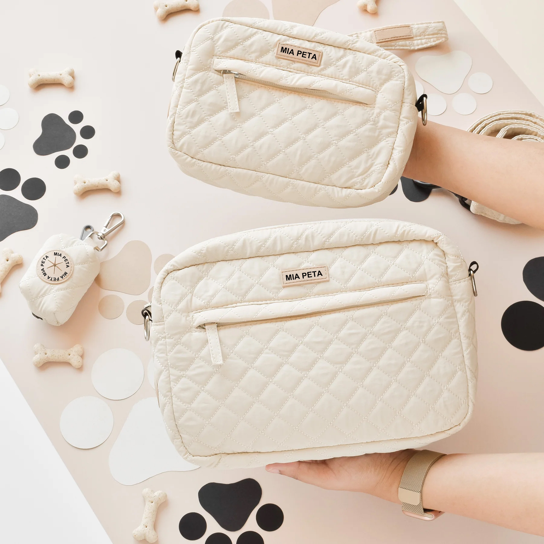 Quilted Crossbody Bag For Women Dog Walking Treat Bag Dog Walking Set Luxury Designer Bags with quilted pet harness set