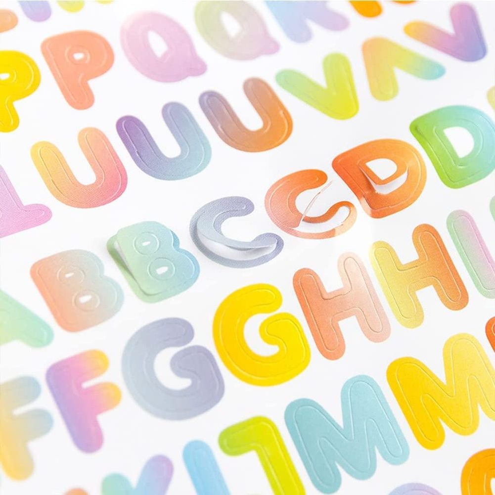 Small english letter sticker embossed letters holographic cartoon stickers alphabet stickers