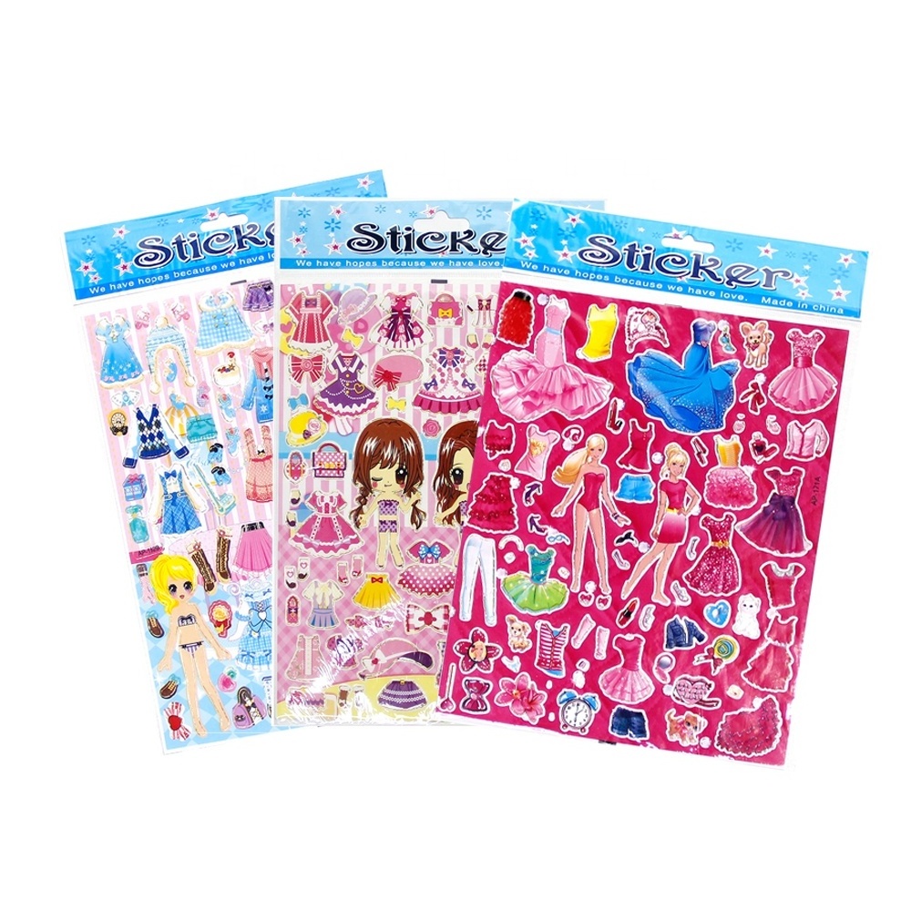 Wholesale cute doll stickers EVA puzzle sticker DIY children dress up doll dress stickers for girls