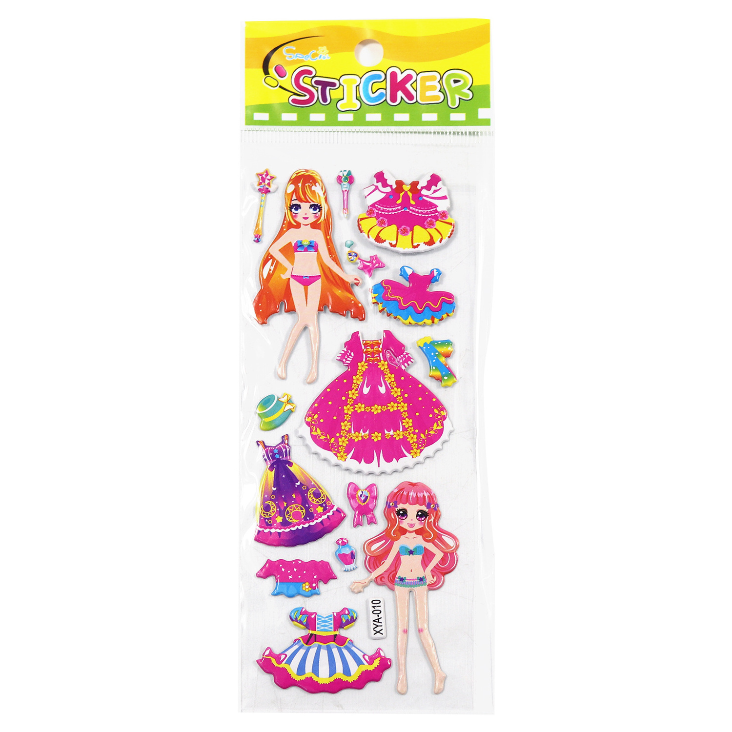 High Quality 3d Puffy Stickers Princess Dress Up Cartoon Girl Stickers Waterproof Decals 3d Sticker Anime