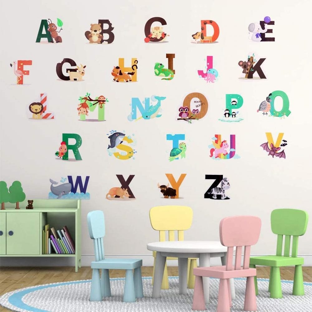 26 Cartoon Alphabet Decorative Wall Sticker Nursery Room Diy Wall Sticker Enlightenment Education Baby Room Decor Wall Stickers