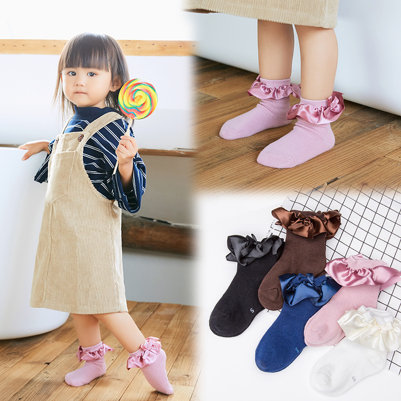 Wholesale Korean Fashion Cotton Bow Cute Lace Baby Girls Frilly kid Socks