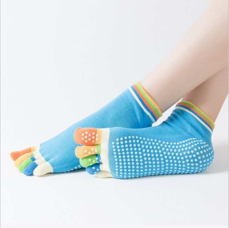 Colorful Rainbow Barre Socks Ankle Five Finger Non Slip Grip Sock Cute Toe Socks