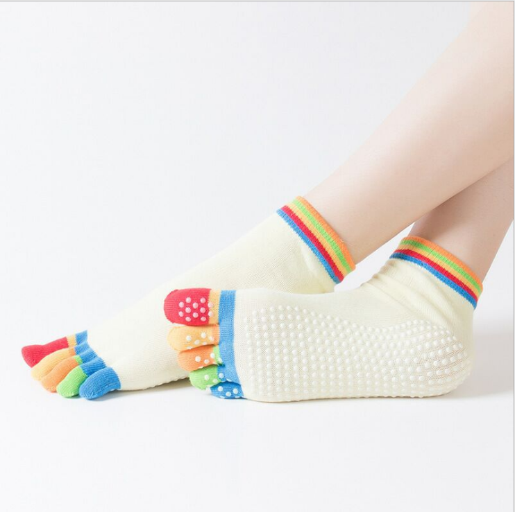 Colorful Rainbow Barre Socks Ankle Five Finger Non Slip Grip Sock Cute Toe Socks