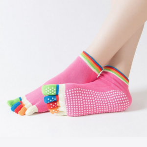 Colorful Rainbow Barre Socks Ankle Five Finger Non Slip Grip Sock Cute Toe Socks