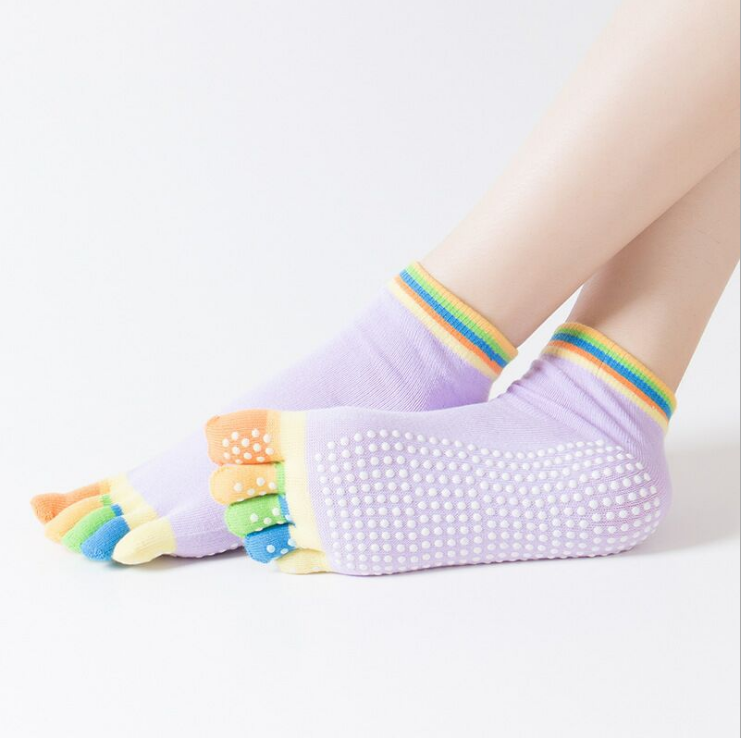 Colorful Rainbow Barre Socks Ankle Five Finger Non Slip Grip Sock Cute Toe Socks