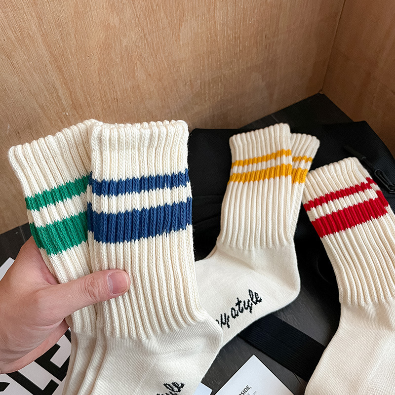 Custom thick ribs stripe socks quality organic cotton bamboo polyester print logo comfortable men women slouch sport socks