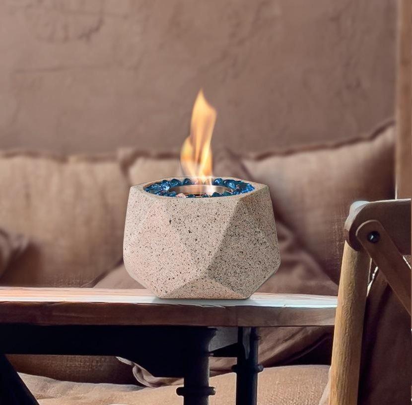 Portable Concrete Table Top Modern Smokeless Indoor Fire Pit Bowl Outdoor Freestanding Bio Ethanol Ventless Garden Fireplace