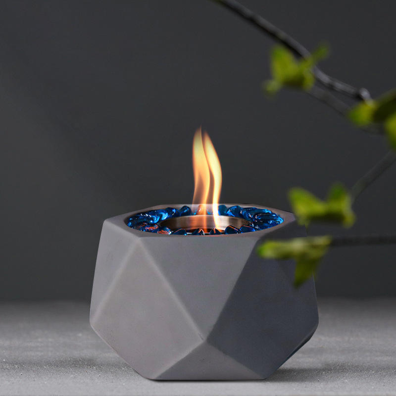 Portable Concrete Table Top Modern Smokeless Indoor Fire Pit Bowl Outdoor Freestanding Bio Ethanol Ventless Garden Fireplace