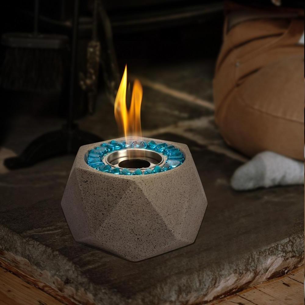 Portable Concrete Table Top Modern Smokeless Indoor Fire Pit Bowl Outdoor Freestanding Bio Ethanol Ventless Garden Fireplace