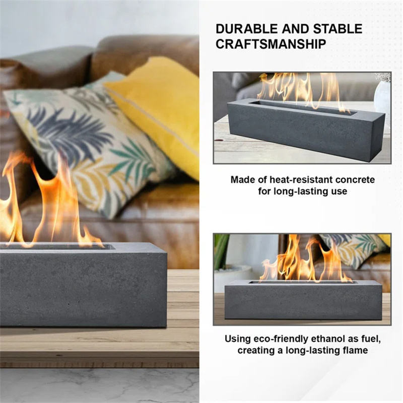 Rectangular Tabletop Rubbing Freestanding Alcohol Fireplace Smokeless Indoor Outdoor Fire Pit Portable Concrete Fire Pit Bowl