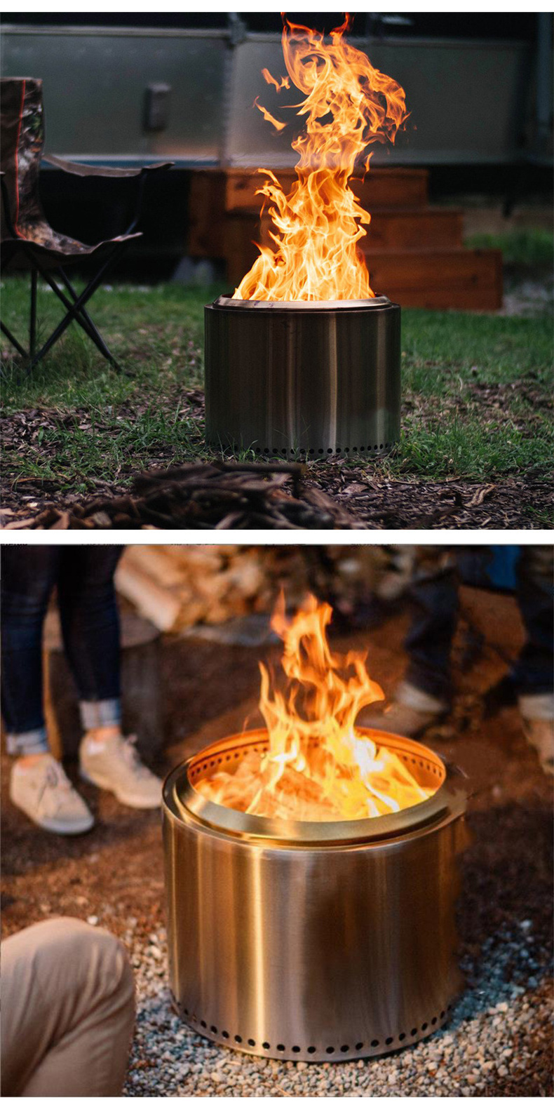 Custom Logo Charcoal Camping Fire Pit 19.5 Inch Portable Outdoor Stainless Steel Wood Burning Smokeless Bonfire Fire Pit