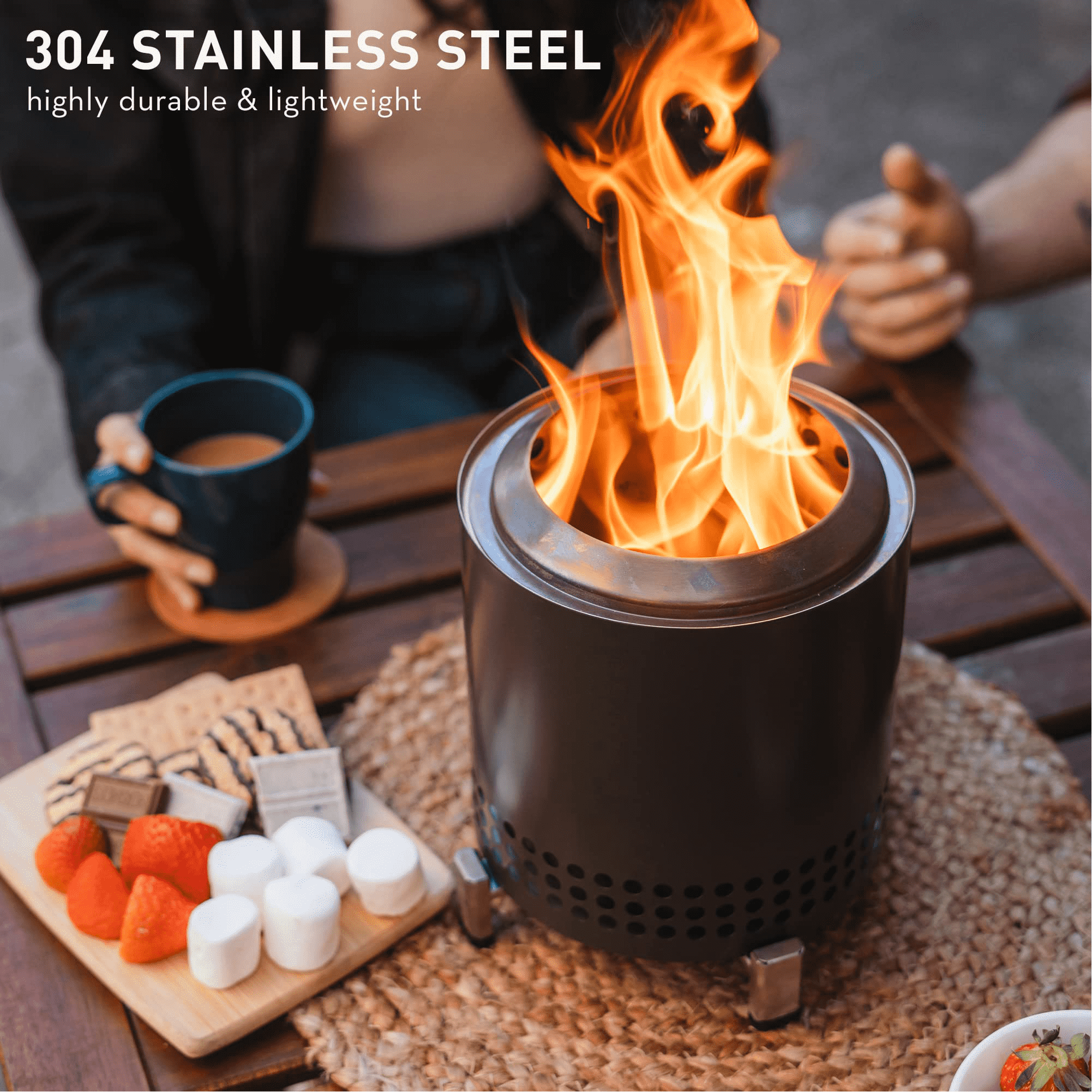 304 Stainless Steel Round Wood Burning Wood Stove Outdoor Patio Backyard Portable Smokeless Tabletop Fire Pit