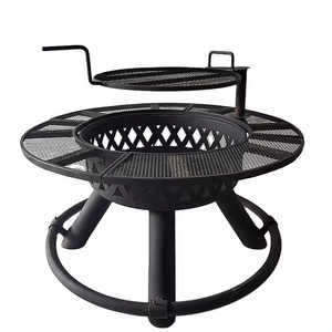 39 Inch Adjustable Height Grill Mesh Rust Corten Steel Fire Pit Heavy Duty Bbq