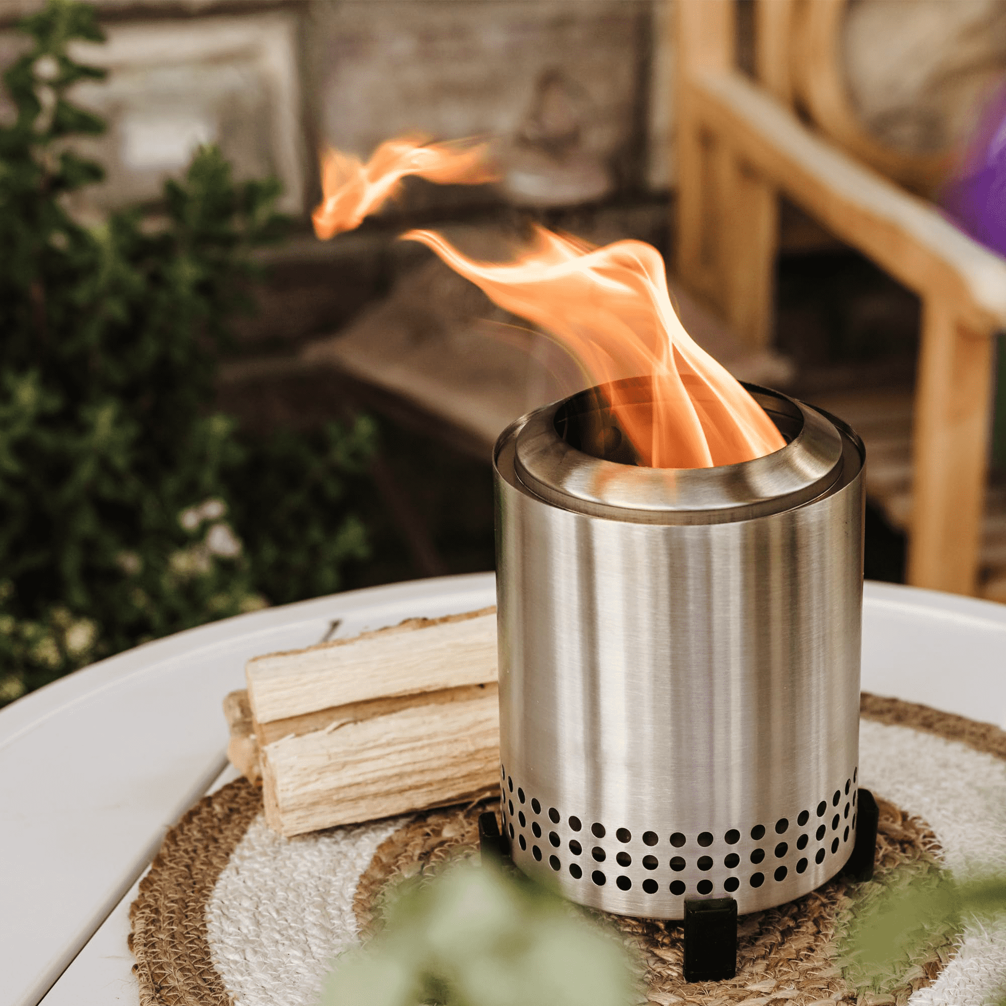 Wood Burning Bonfire Stainless Steel Mini Tabletop Stove with Stand Smokeless Garden Patio Outdoor Fire Pit Portable