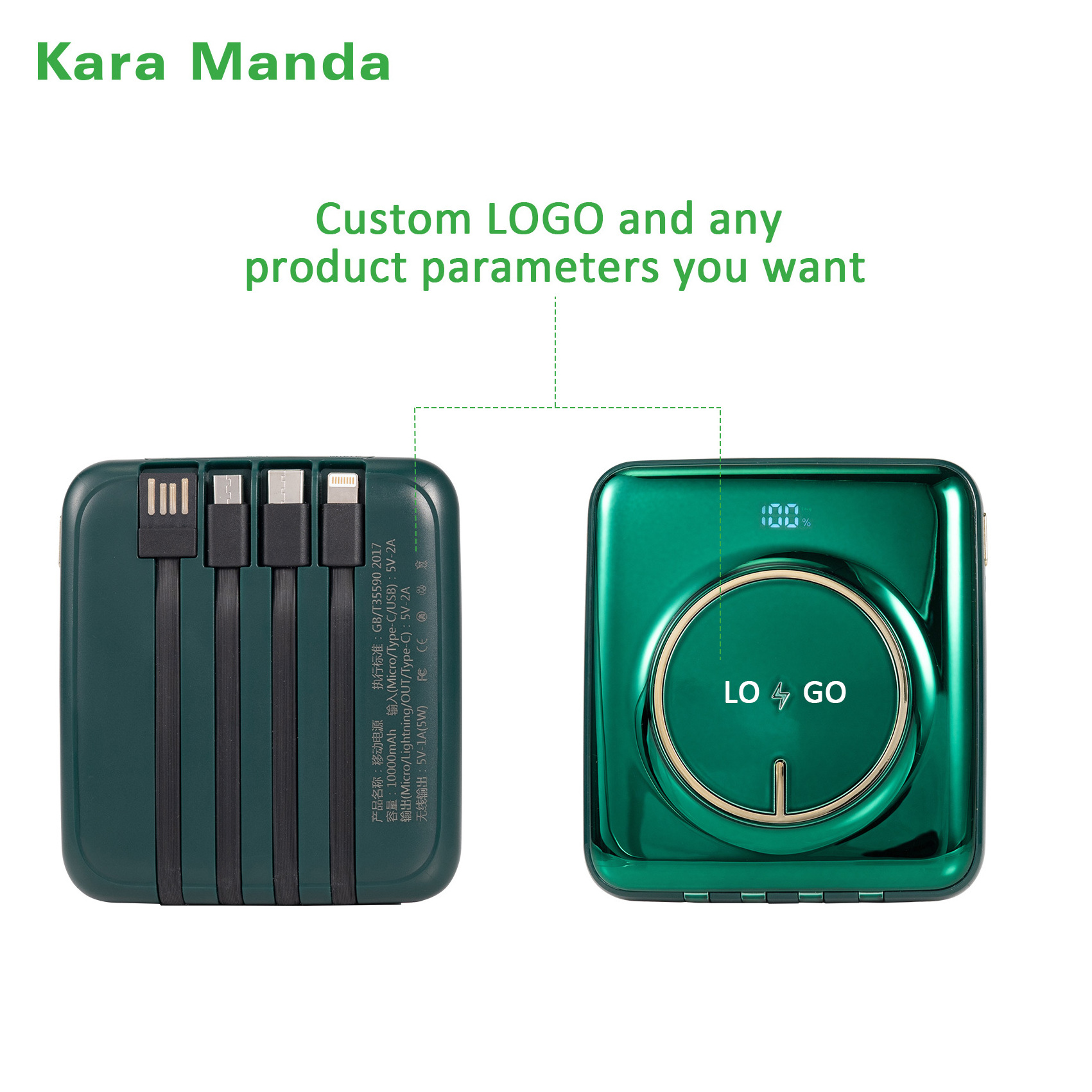 KaraManda High Quality Wireless Mini Power Bank 10000mah Sharing Power Bank Shared Four Wires Multi-Function Portable Power Bank