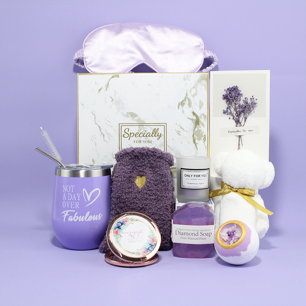 Customized Logo Lavender Relaxing Spa Gifts Basket Bath and Body Works Perfume and Lotion Sets