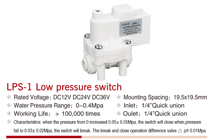 Food grade low pressure switch for water dispenser, water purifier, water filter