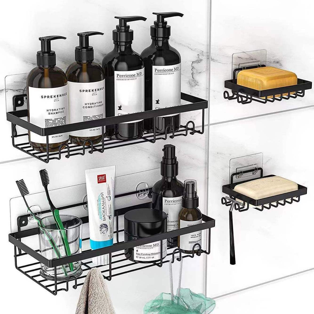 No Drilling Rustproof Metal Iron Bath Storage Bathroom Shower Shelf Caddy Organizer for Bathroom and Kitchen Storage