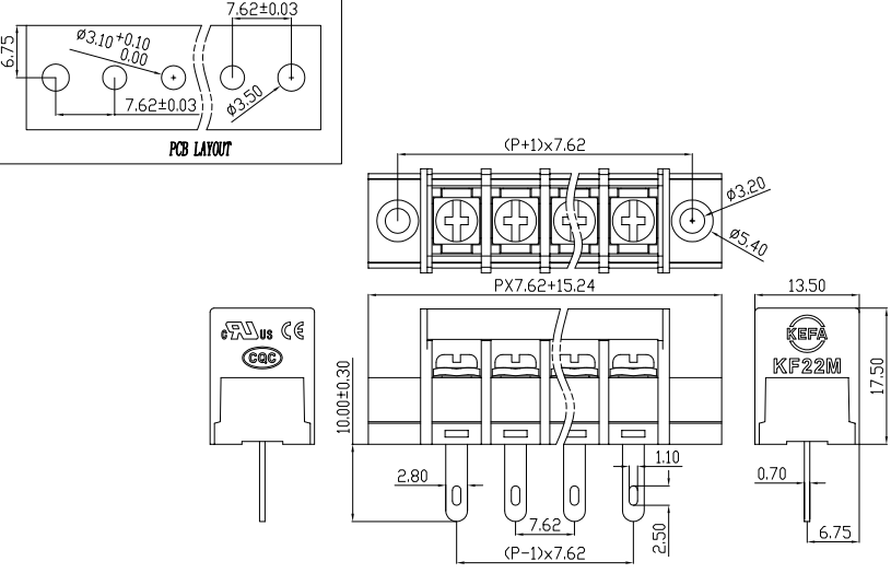 Terminal Block  KF22HM-7.62 configurable PCB Connector configurable pcb terminal blocks