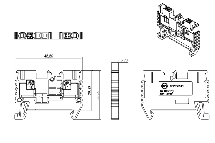 New Din Rail Terminal Blocks KFPT2511-2.5 2.5mm Grey color factory directly Terminal Block