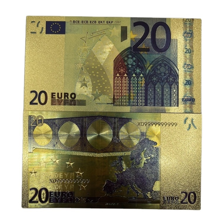 Free shipping money 5 10 20 50 100 200 500 1000 euro plastic bill gold foil plated banknote