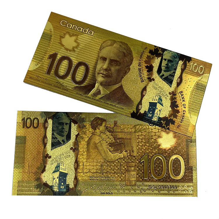 RTS plastic money bank notes Canada 100 dollars bill gold foil banknotes