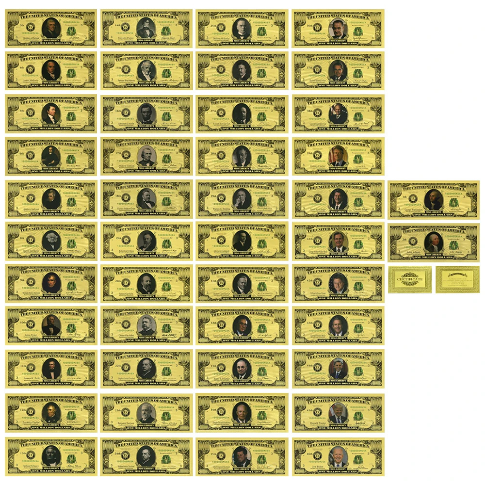 Many Design USD Million US Dollar 24K Gold Foil banknote American souvenir bills Ex-president 46 models souvenir card collection