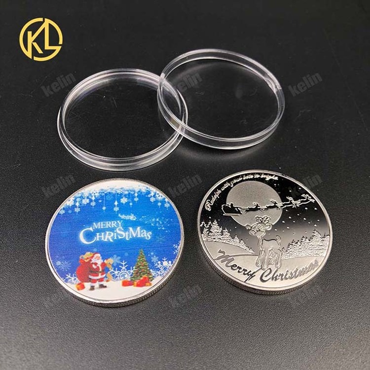 Custom marry Christmas gift santa wishing coin metal silver coin with case