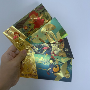 Waterproof 4 types unique anime cartoon bill 100 plastic card 24k gold plated foil banknote with custom design