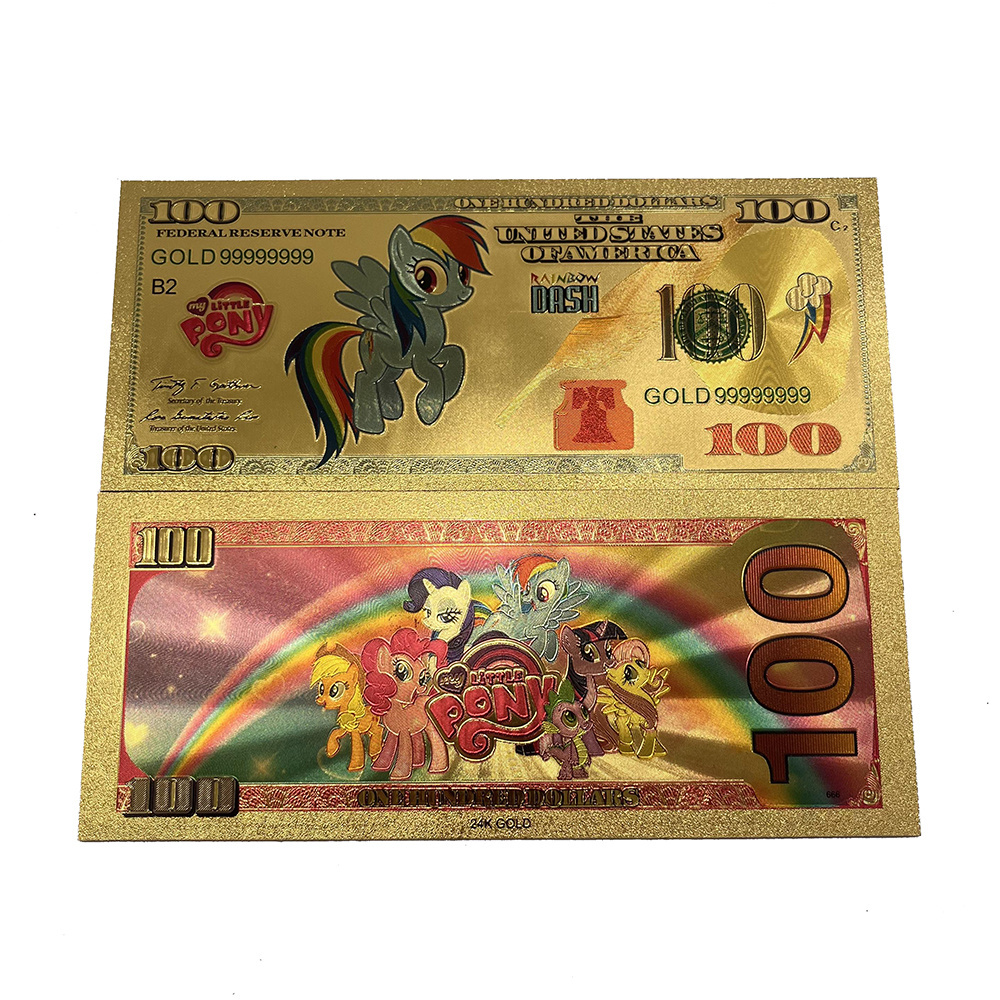 Free Shipping Pony Cartoon Anime 100 Dollars Bank Note Plastic 24k Gold Foil Plated Banknote for Gift