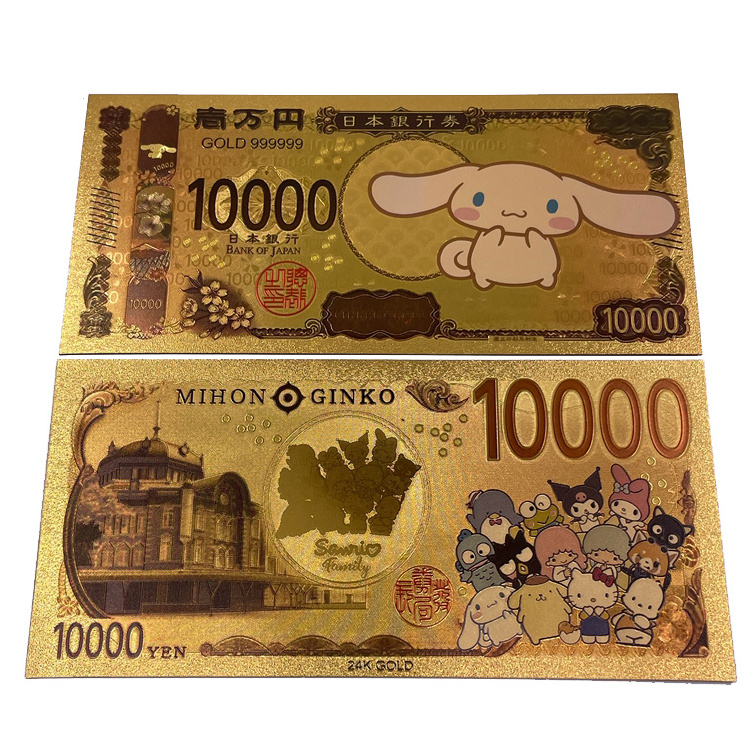 Free Shipping Kuromi Figure Toy Gold Foil Plated Plastic Card Bank Note 100 Banknote For Kids