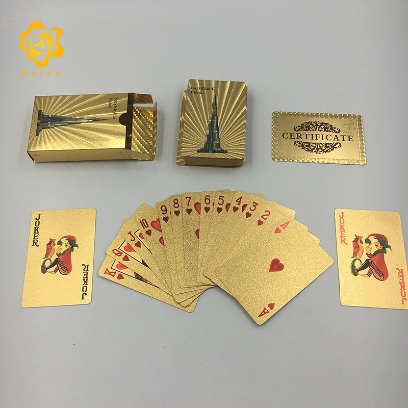 24K Gold Dubai Playing Cards Waterproof Poker Cards With Wooden Box and Golden Certificate Card