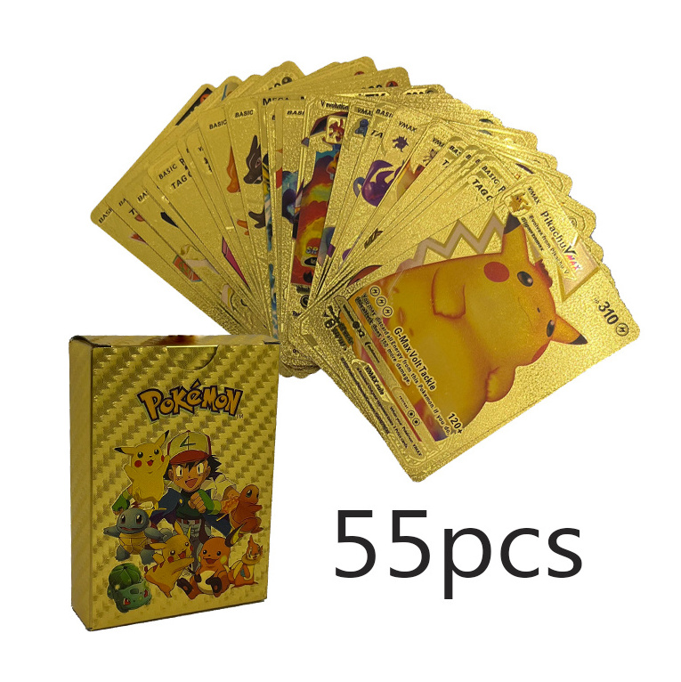 55 Pcs English Spanish German Anime Pokmon Pikachu Booster Box Card Poke-mon Trading Gold Game Cards