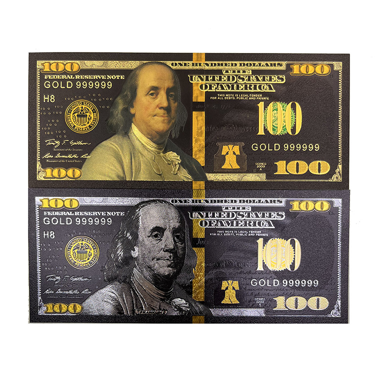 Metal Crafts Gold Banknote Usa 100 Dollars Bill Usd Gold Black Foil Banknotes Collection Movie Cards For Dedor