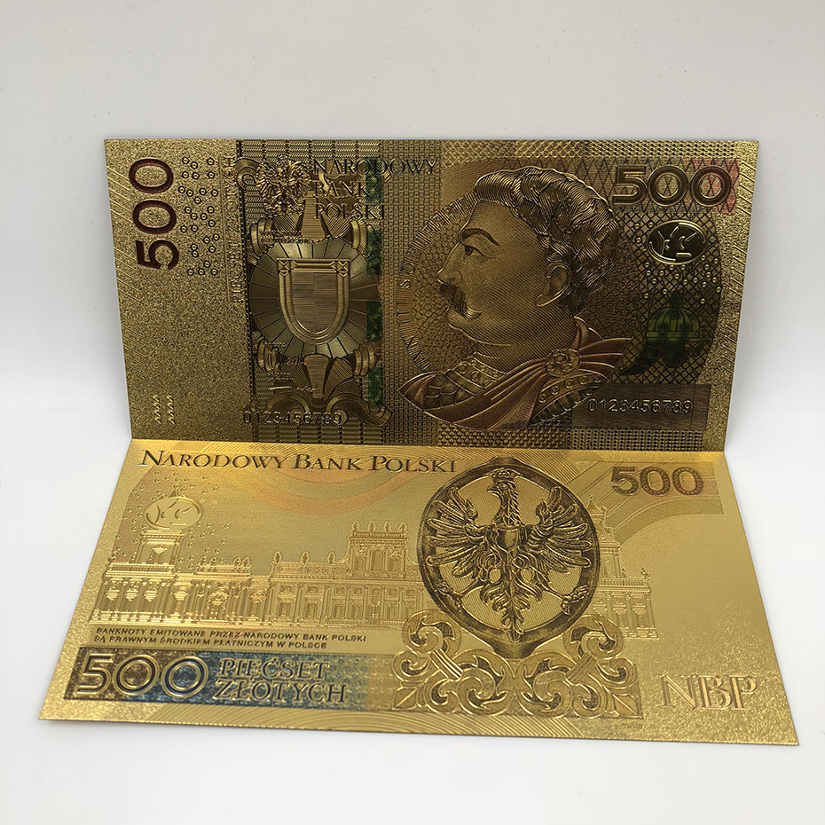 Poland currency money 10 20 50 100 200 500 dollar bills PLN customize gold Foil banknote POPE JOHN PAUL gold card For collection