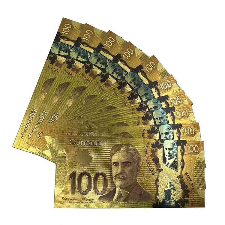 Free Shipping PET Money Bank Notes Canada 50 100 Bill Gold Foil Plated Banknotes