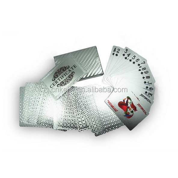 Custom blank playing cards in silver color with guarantee card and wooden box