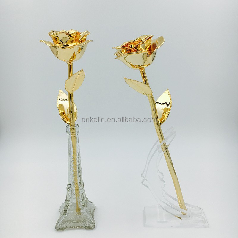 27cm metal flowers Dipped Gold Rose with certificates The Decorative Wedding Souvenir Gifts