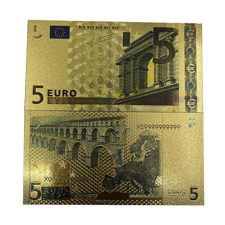 Free shipping money 5 10 20 50 100 200 500 1000 euro plastic bill gold foil plated banknote