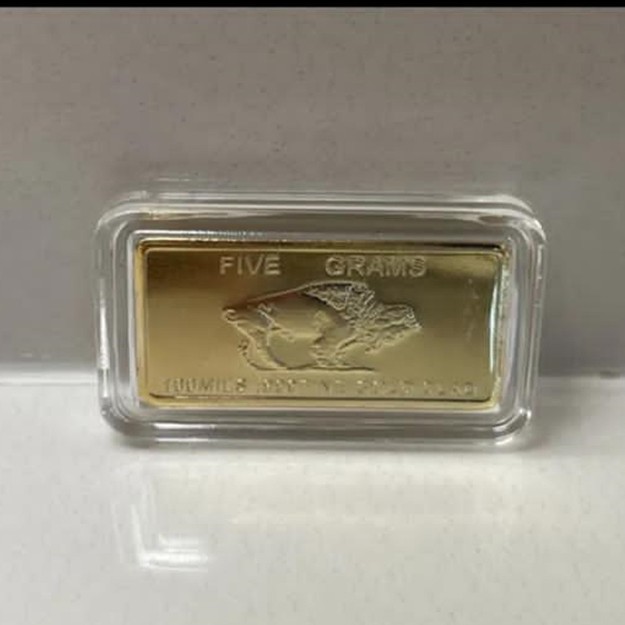 5 Gram 24 k Gold Plated Buffalo Bar United States Of America 100 MILS .999 fine Gold CLAD Bar With Packaging Plastic Case