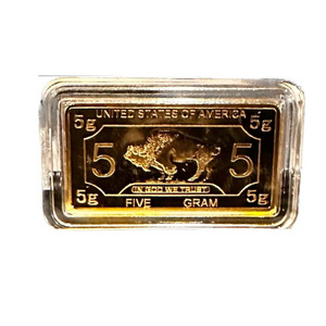 5 Gram 24 k Gold Plated Buffalo Bar United States Of America 100 MILS .999 fine Gold CLAD Bar With Packaging Plastic Case