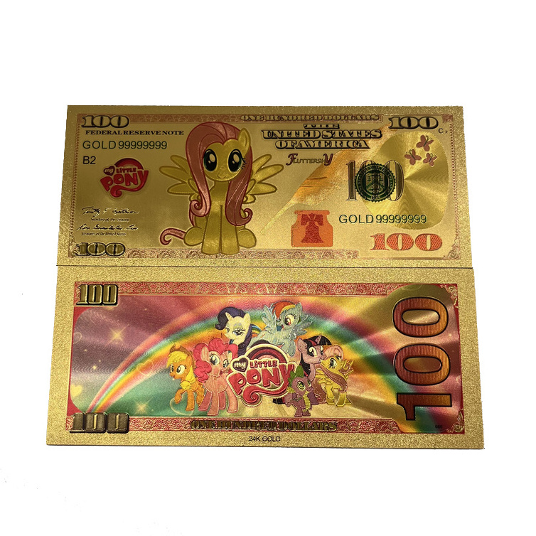 Free Shipping Pony Cartoon Anime 100 Dollars Bank Note Plastic 24k Gold Foil Plated Banknote for Gift