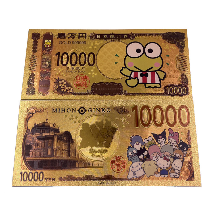 Free Shipping Kuromi Figure Toy Gold Foil Plated Plastic Card Bank Note 100 Banknote For Kids