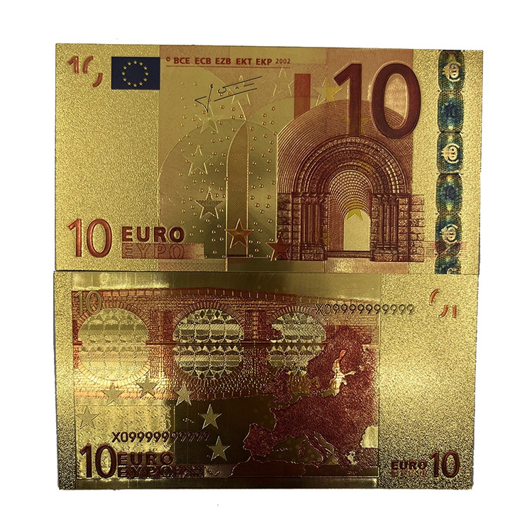 Free shipping money 5 10 20 50 100 200 500 1000 euro plastic bill gold foil plated banknote