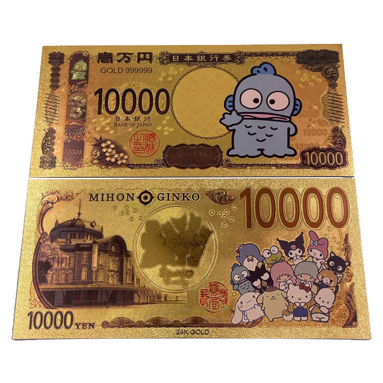 Free Shipping Kuromi Figure Toy Gold Foil Plated Plastic Card Bank Note 100 Banknote For Kids