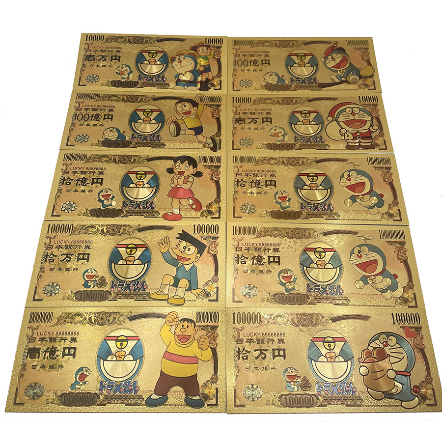 10designs Japanese Anime Doraemon banknote Cartoon Cute Cat with Magic Pocket Gold playing cards money For Kids Gift Decoration